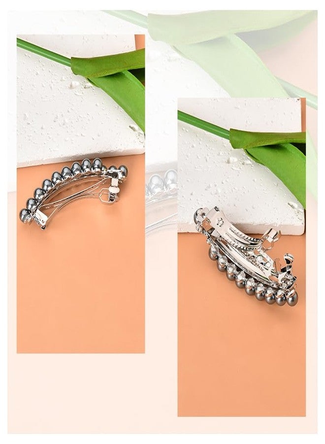 Kefley Gray Pearl Hair Clips Barrettes for Womens Hair Crystal Rhinestone Pearl Hair Barrettes Hairpins Clips for Hair Jewelry Pearl French Hair Accessories Ponytail Holder - Image 4